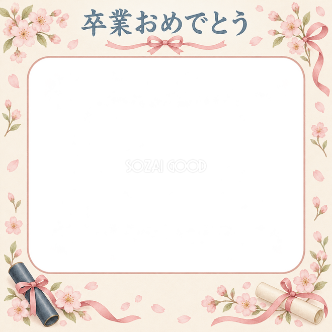 桜とリボンの卒園・卒業枠