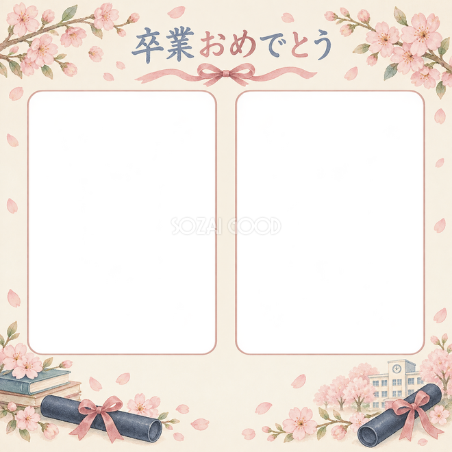 並んだ記念写真の卒園・卒業枠