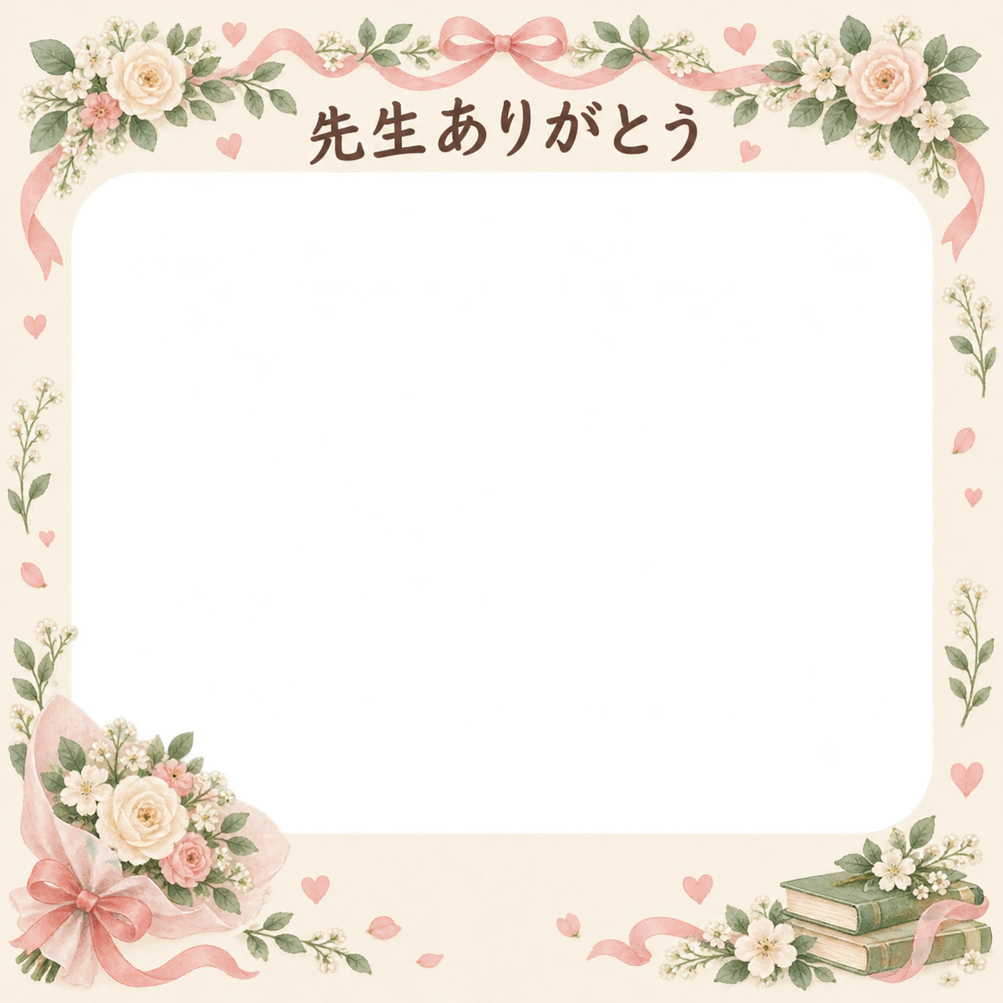 花のガーランドの先生へありがとう写真フレーム｜花束とリボン・無料イラスト 100828に写真・文字を入れる