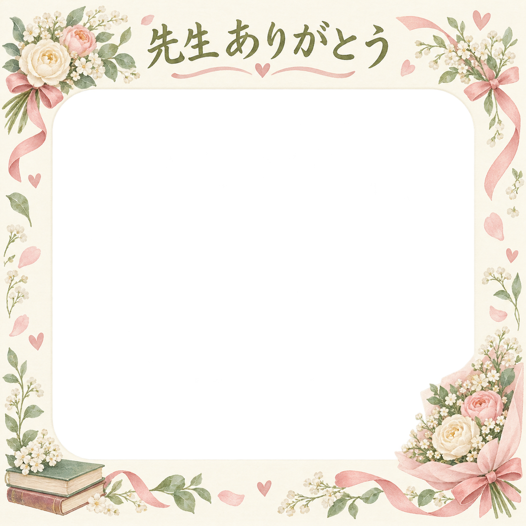 花束とリボンの先生へありがとう写真フレーム｜花束とリボン・無料イラスト 100834に写真・文字を入れる