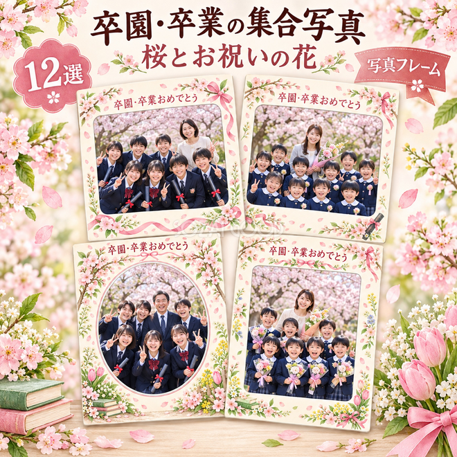 桜とお祝いの花の卒園・卒業枠12選
