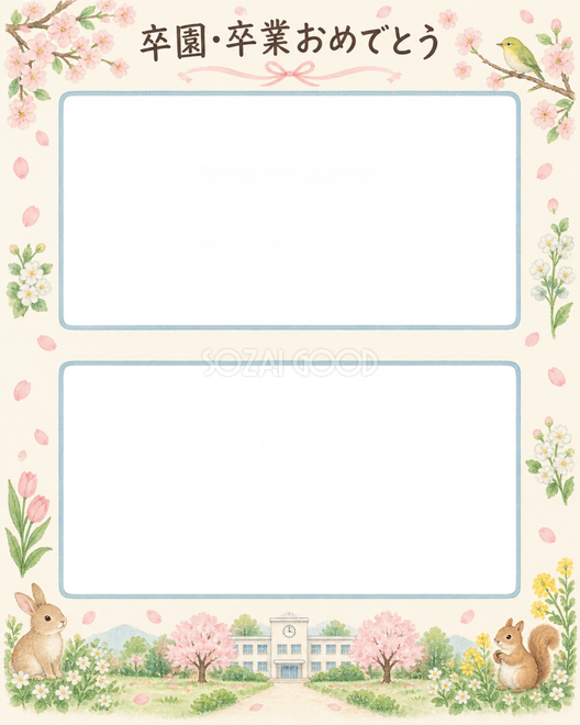 縦に並ぶ記念写真の卒園・卒業枠