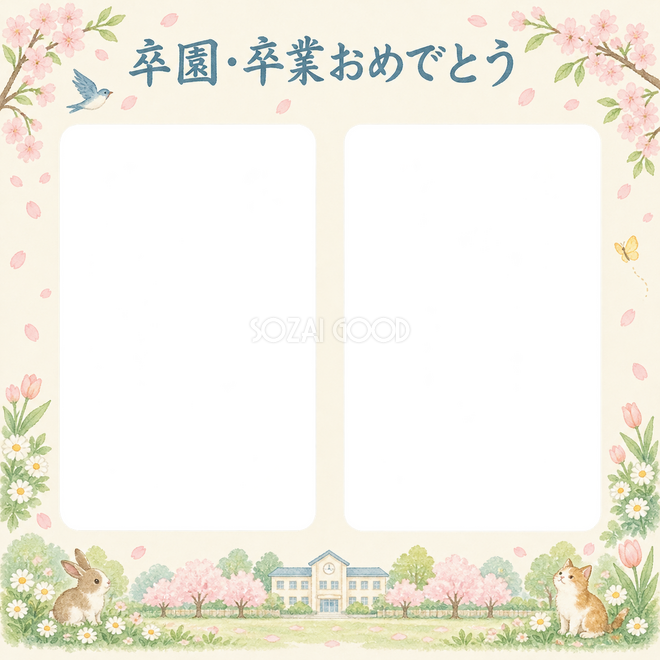 並んだ記念写真の卒園・卒業枠