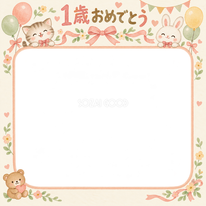 リボンとお祝い飾りの写真枠 リボンとお祝い飾りの写真枠