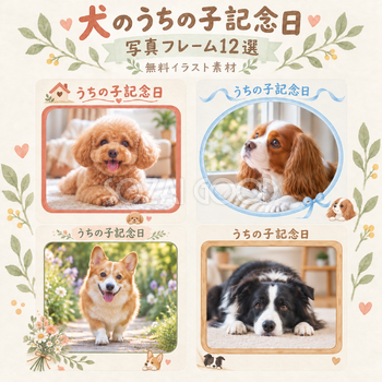 犬のうちの子記念日写真フレーム12選｜やさしい思い出の無料イラスト素材 101032