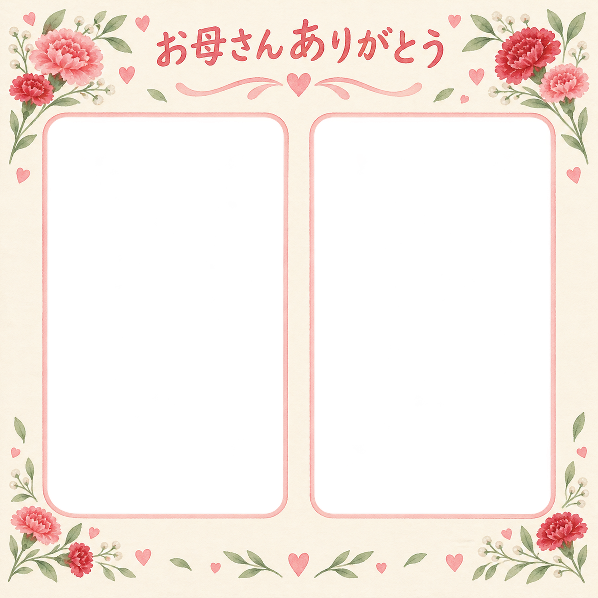 母の日写真フレーム｜カーネーション・ふたつの笑顔の贈り物の無料イラスト 101141に写真・文字を入れる