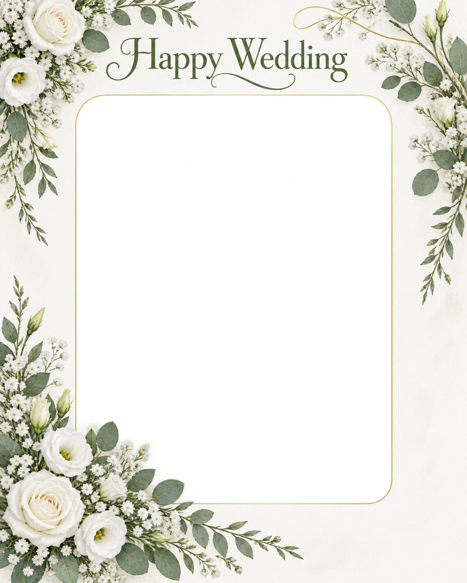 結婚報告写真フレーム｜白いバラ・小さな花束の縦長カードの無料イラスト 101177に写真・文字を入れる