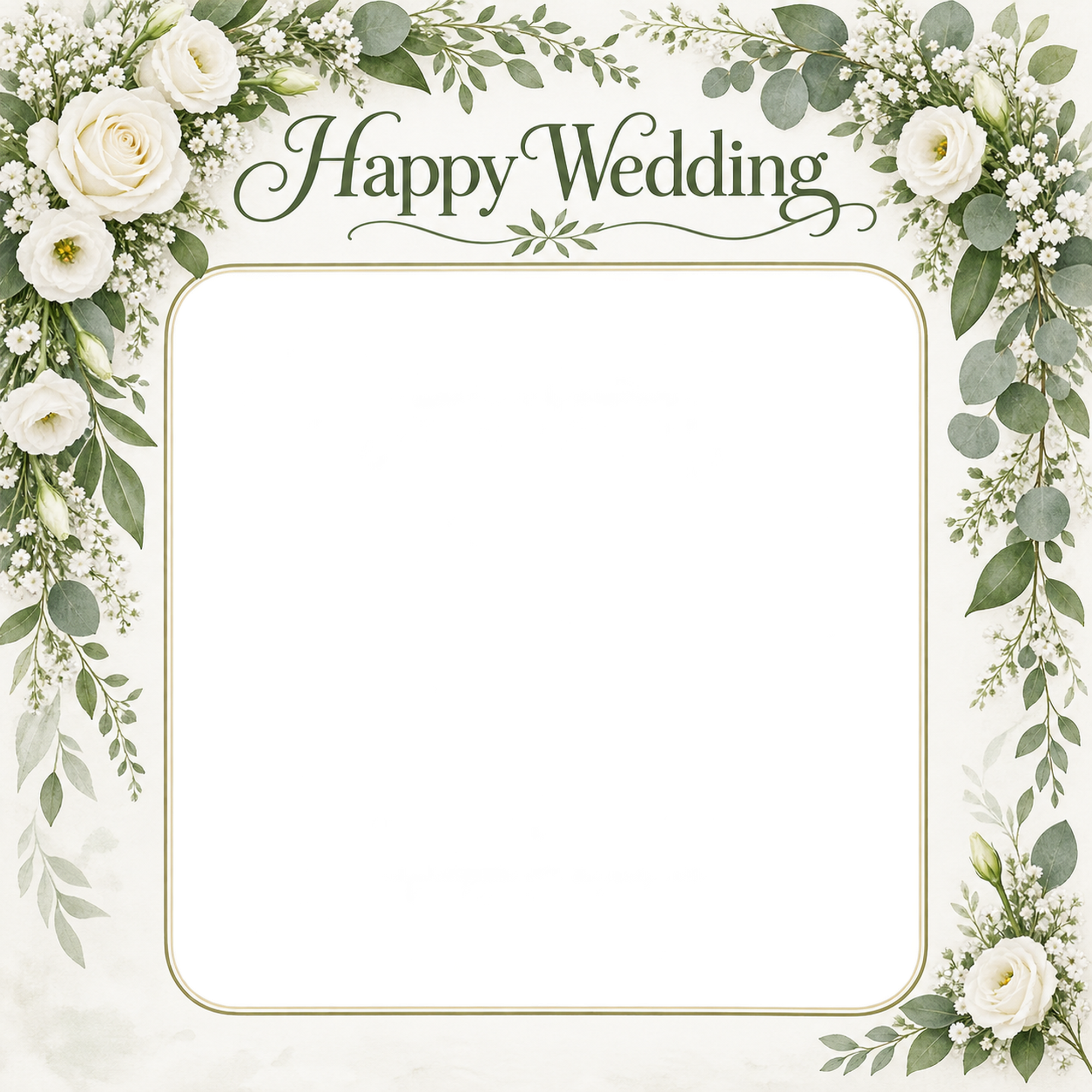 結婚報告写真フレーム｜白いバラ・葉飾りのアーチの無料イラスト 101179に写真・文字を入れる