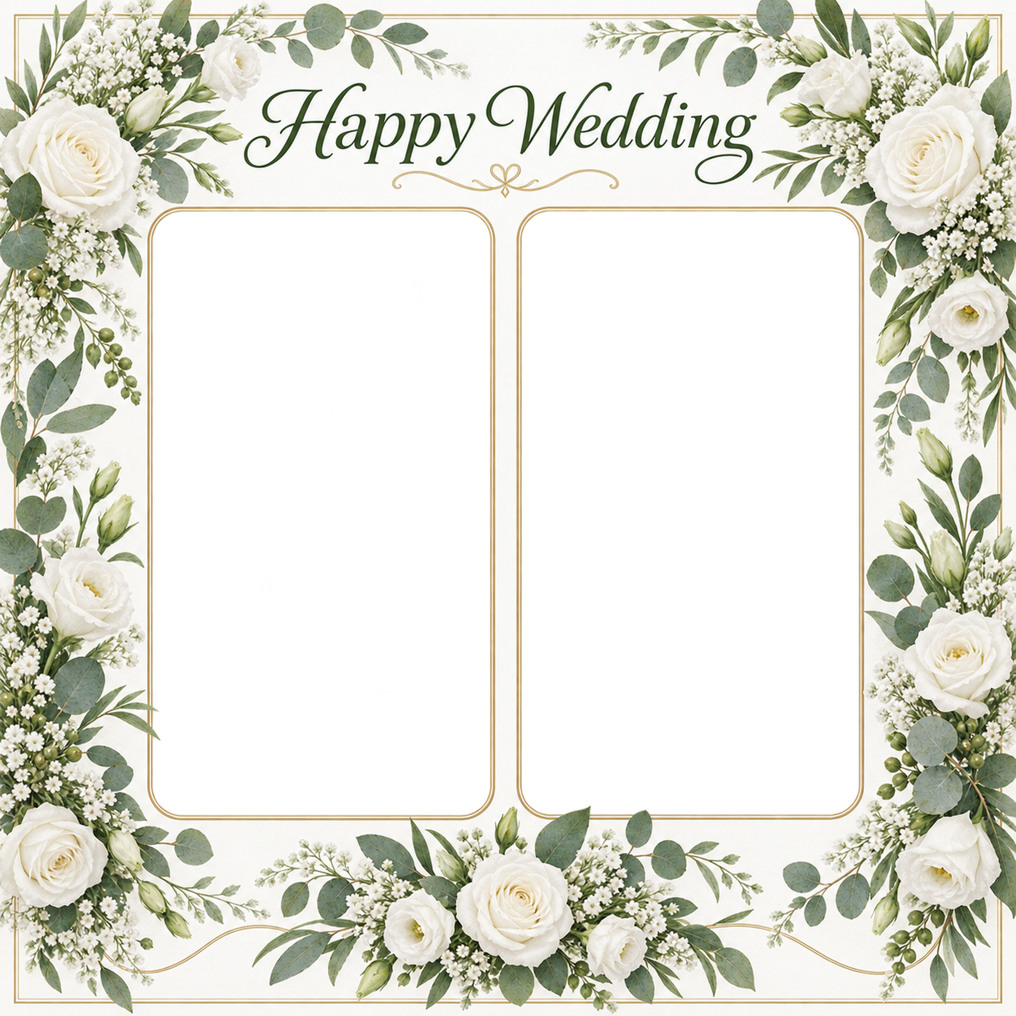 結婚報告写真フレーム｜白いバラ・ふたつの晴れ姿の無料イラスト 101180に写真・文字を入れる