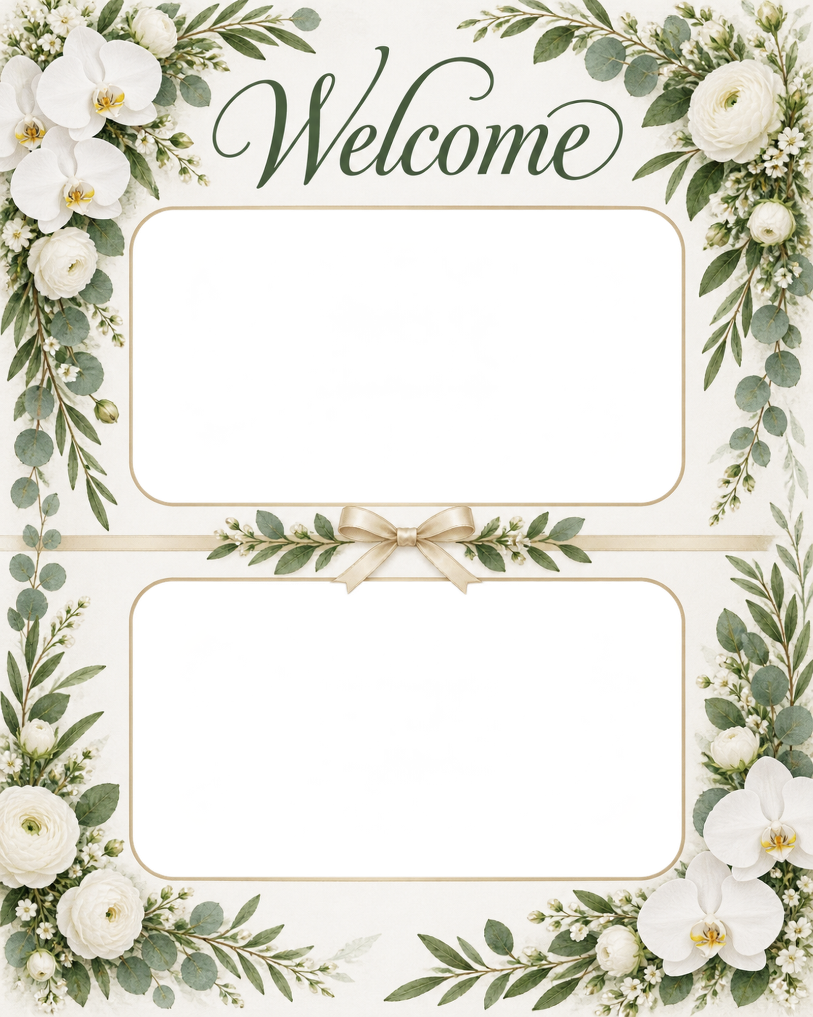 結婚式のウェルカム写真フレーム｜胡蝶蘭・上下に残すふたりの思い出の無料イラスト 101194に写真・文字を入れる