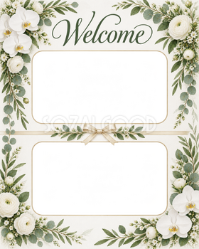 結婚式のウェルカム写真フレーム｜胡蝶蘭・上下に残すふたりの思い出の無料イラスト 101194