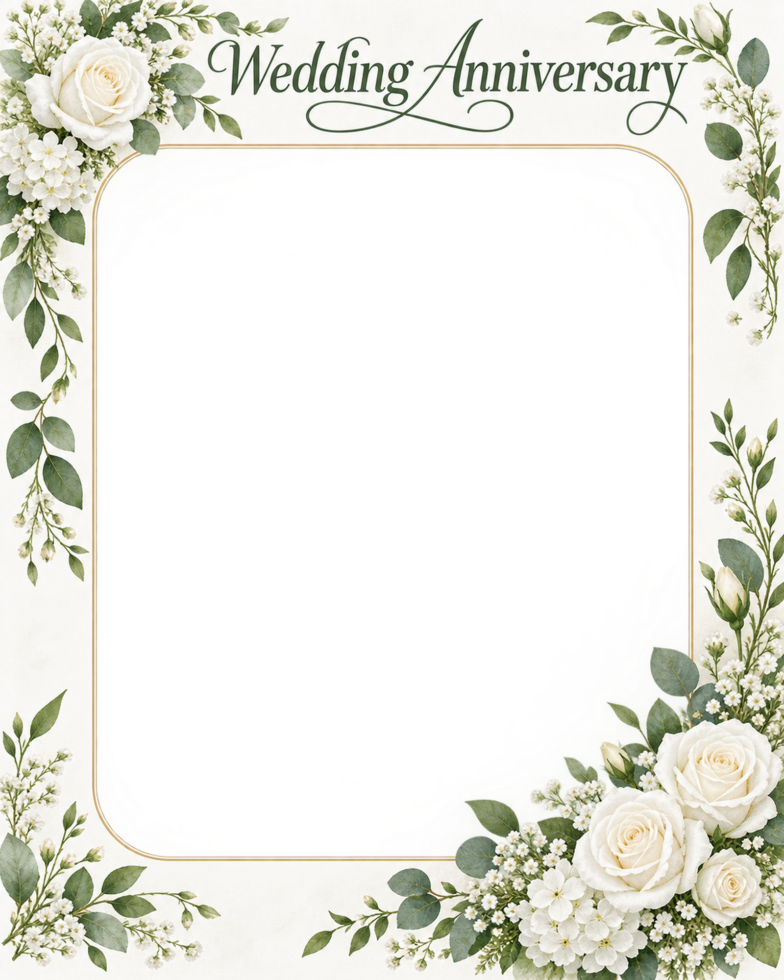 結婚記念日写真フレーム｜白いバラと小花・やさしい花のゆるやかな花輪の無料イラスト 101213に写真・文字を入れる