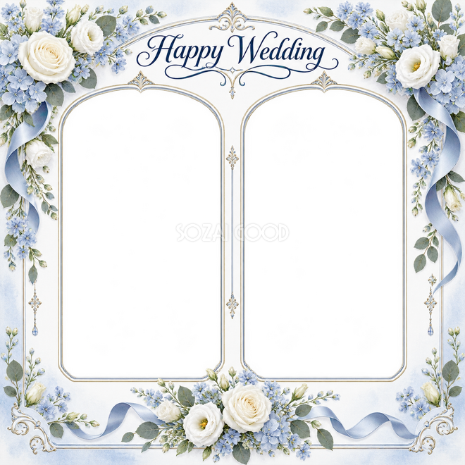 ブルーの結婚写真枠2枚用
