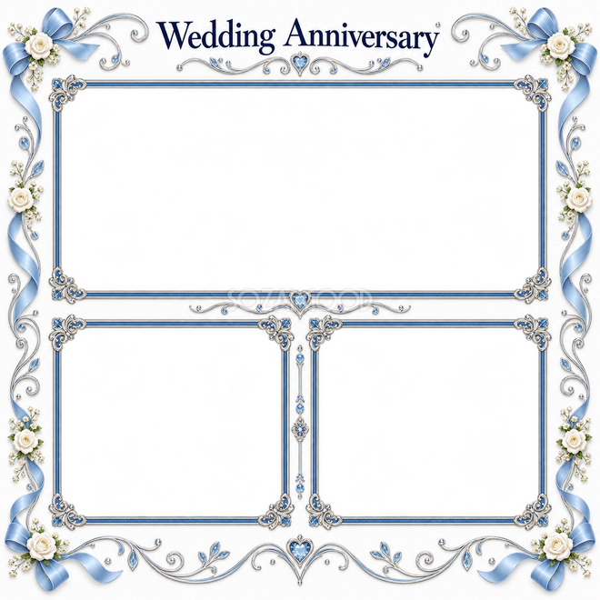 ブルーの結婚写真枠3枚用