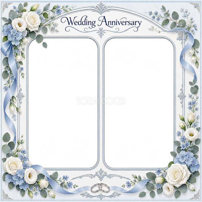 ブルーの結婚写真枠2枚用