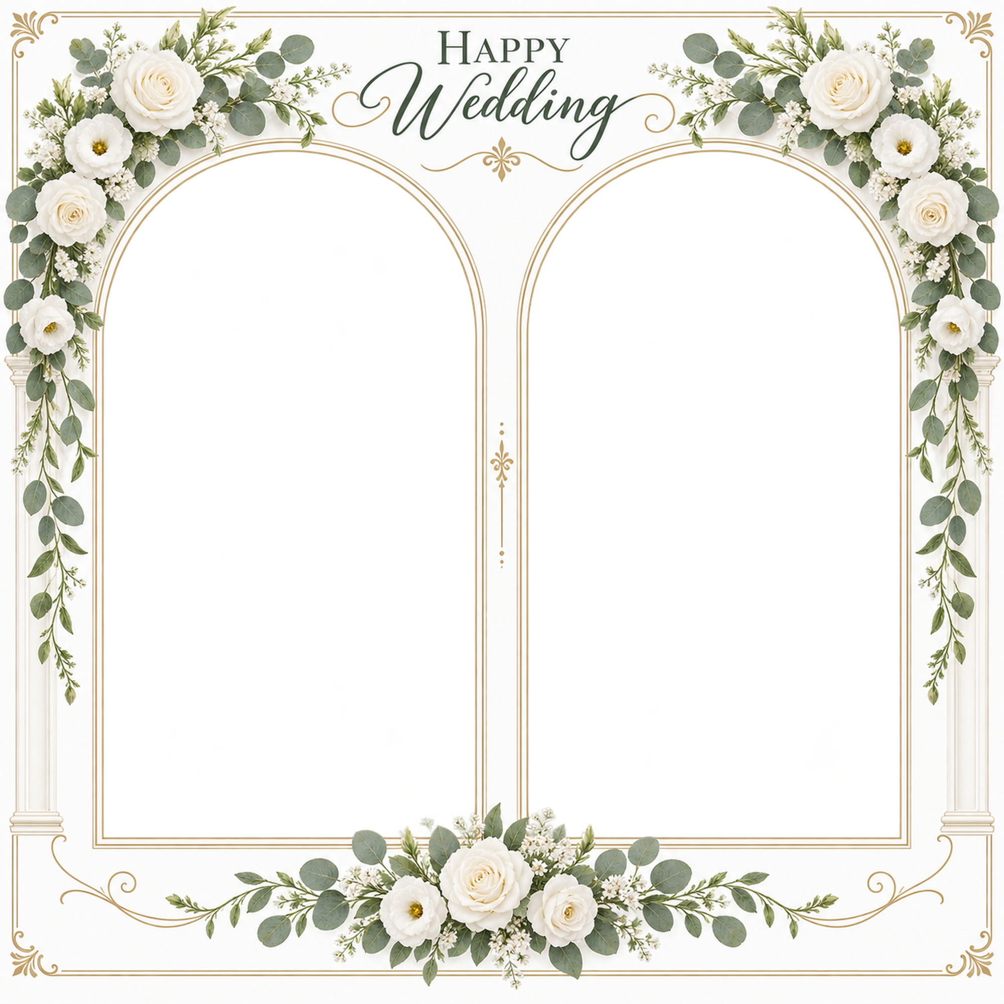 白い花のアーチ｜結婚写真フレーム・ふたつの晴れ姿の無料イラスト 101232に写真・文字を入れる