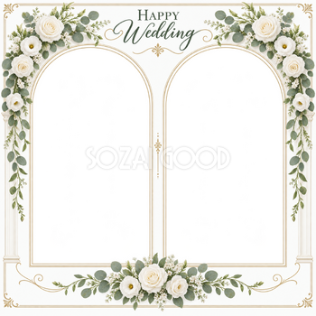 白い花のアーチ｜結婚写真フレーム・ふたつの晴れ姿の無料イラスト 101232