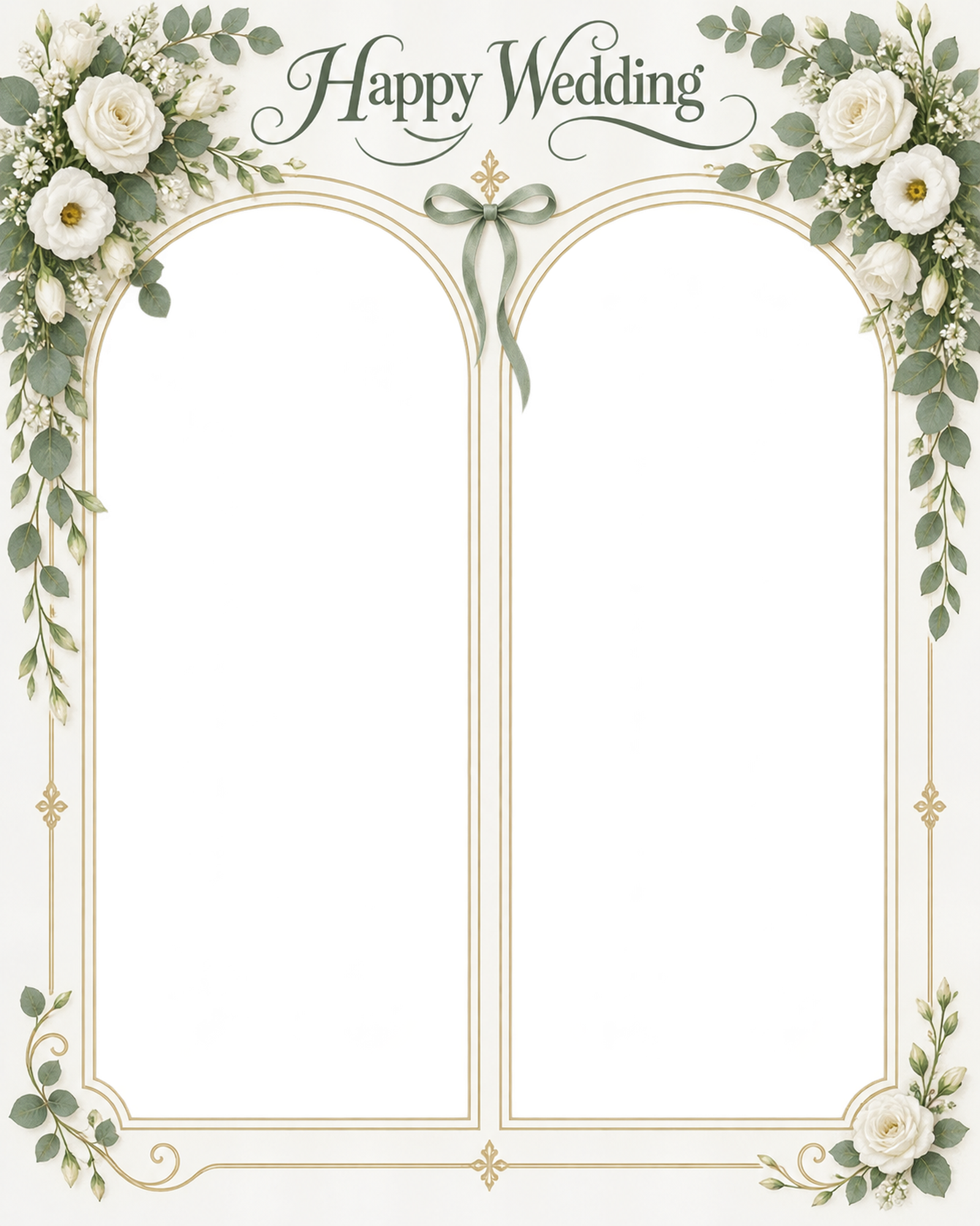 白い花のアーチ｜結婚写真フレーム・ふたりの写真を飾る縦長フレームの無料イラスト 101233に写真・文字を入れる