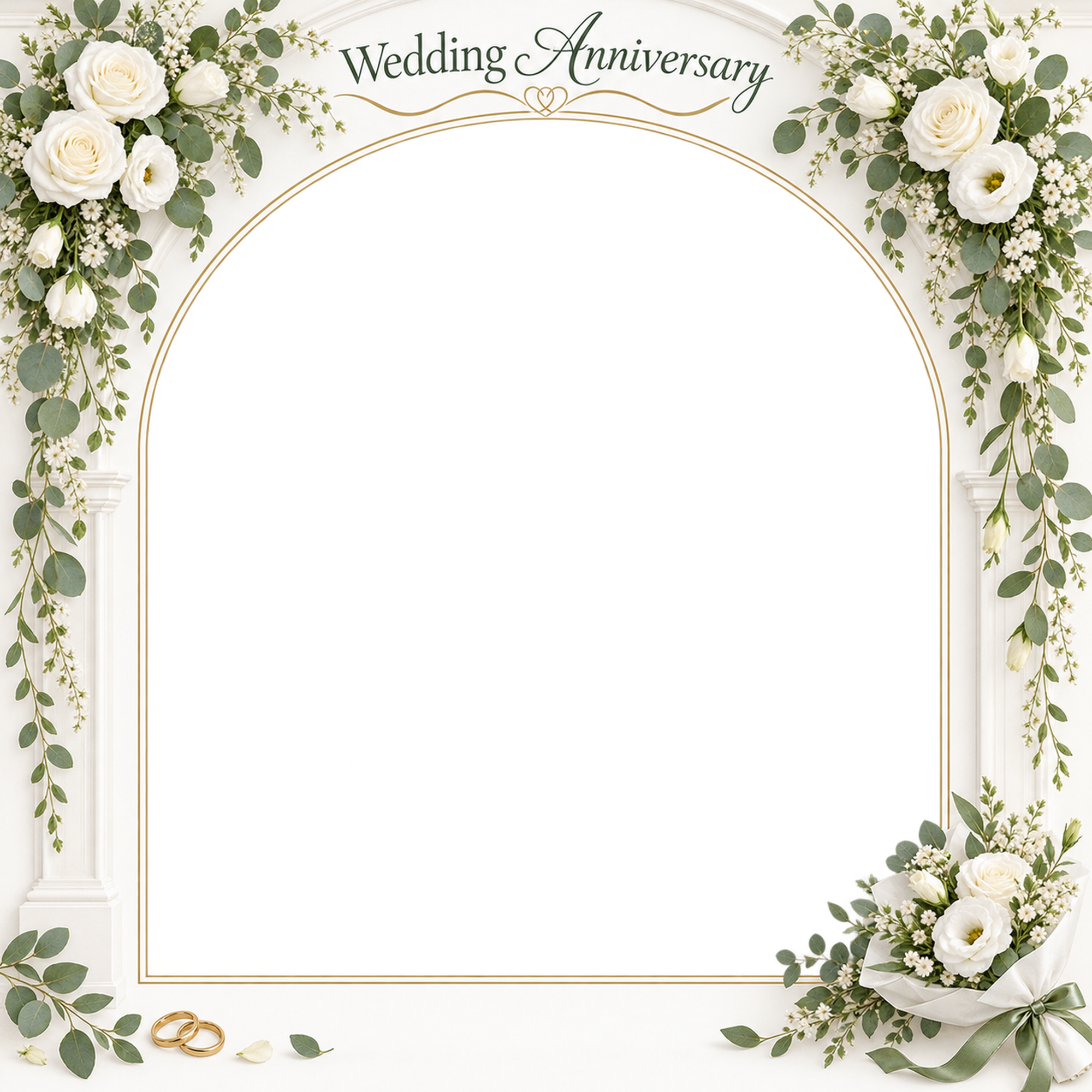 白い花のアーチ｜結婚写真フレーム・花束と曲線の写真フレームの無料イラスト 101234に写真・文字を入れる