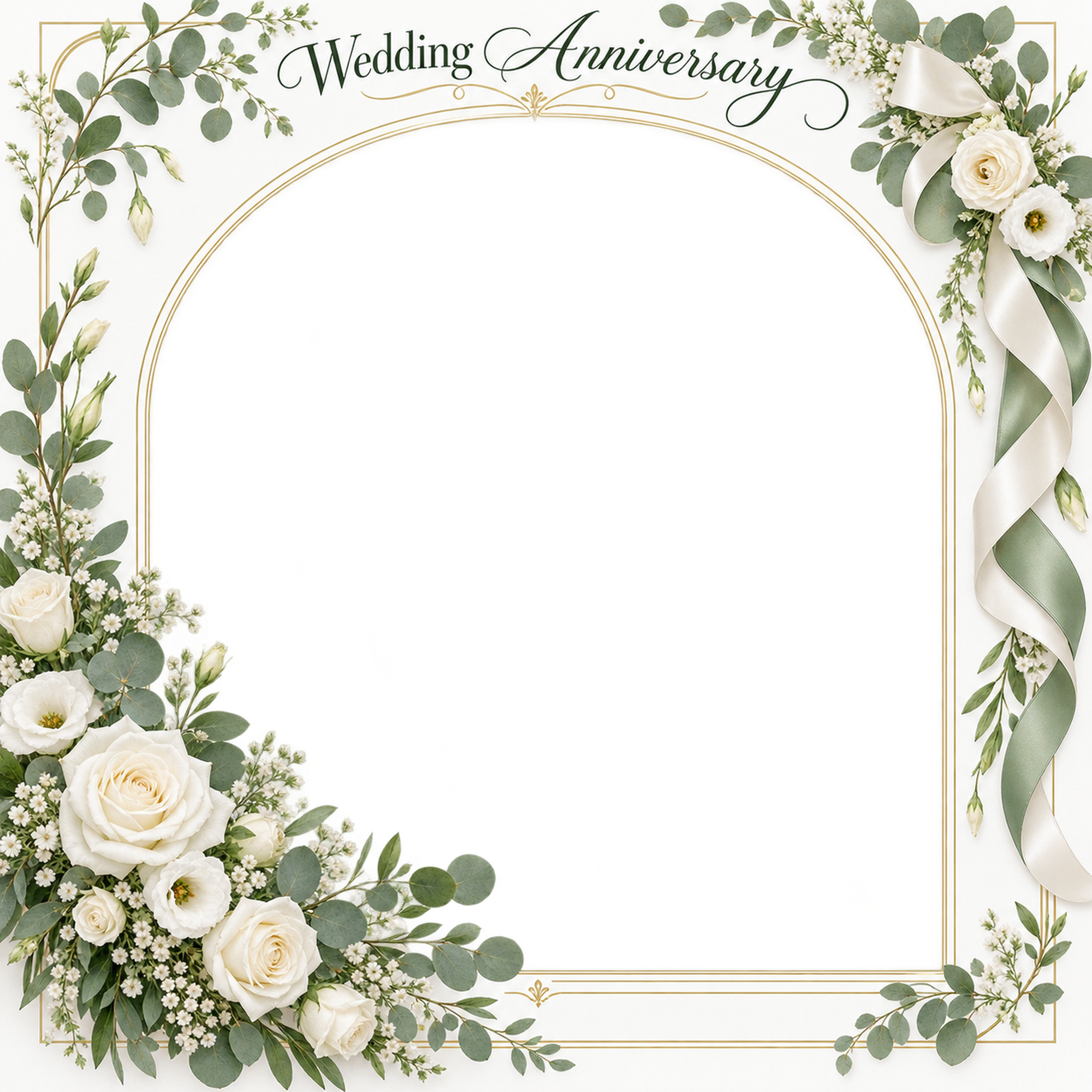 白い花のアーチ｜結婚写真フレーム・白い花の華やかなフレームの無料イラスト 101237に写真・文字を入れる