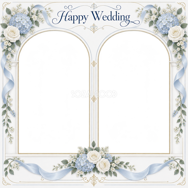 ブルーの結婚写真枠2枚用