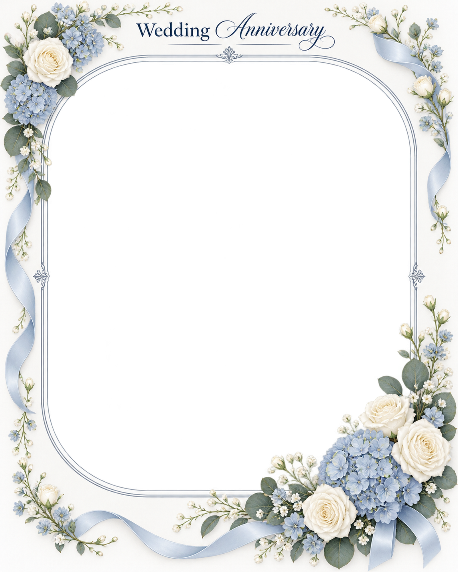 ブルーの花のアーチ｜結婚写真フレーム・やさしい花のゆるやかな花輪の無料イラスト 101252に写真・文字を入れる