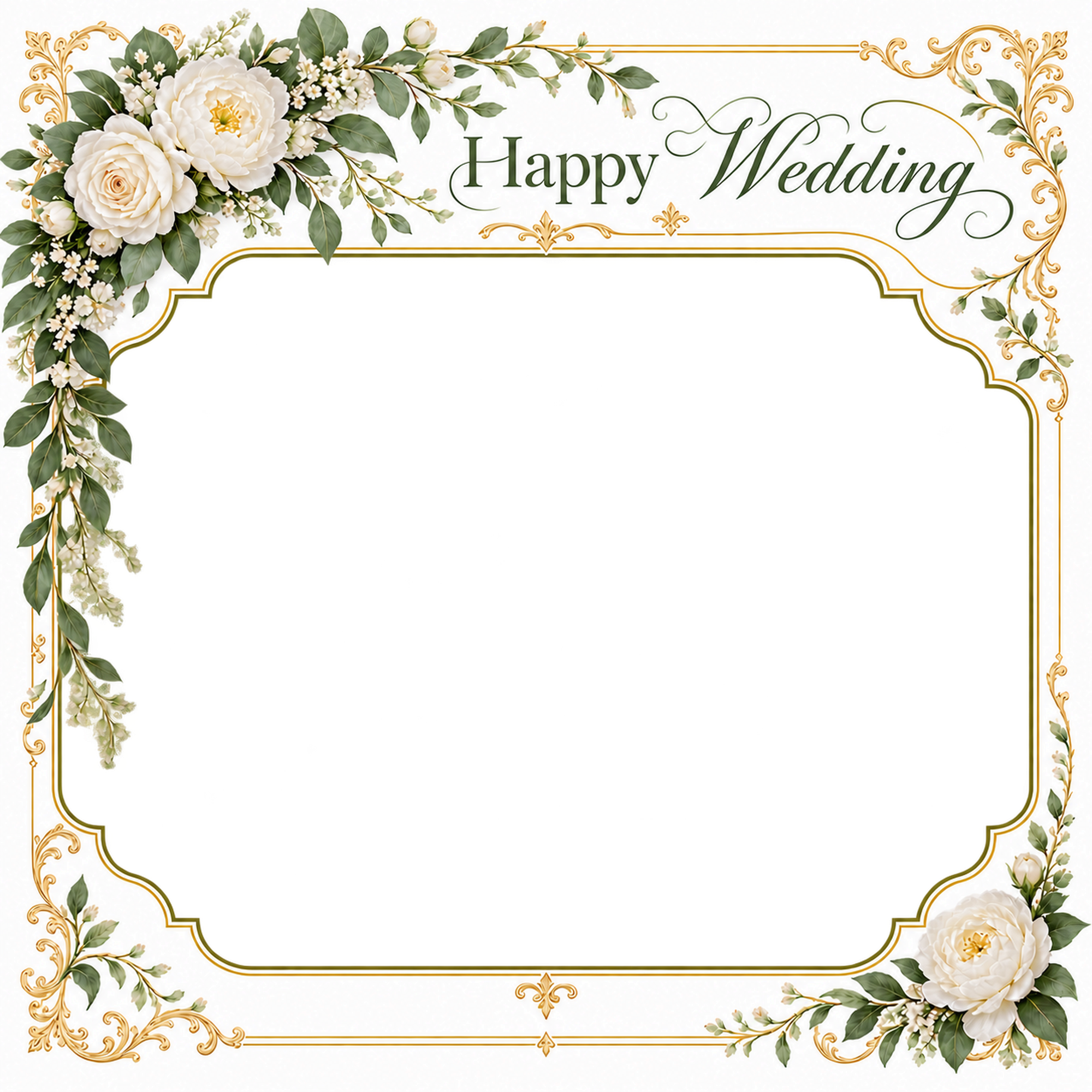 白グリーンの飾り枠｜結婚写真フレーム・花と飾り線の写真フレームの無料イラスト 101257に写真・文字を入れる