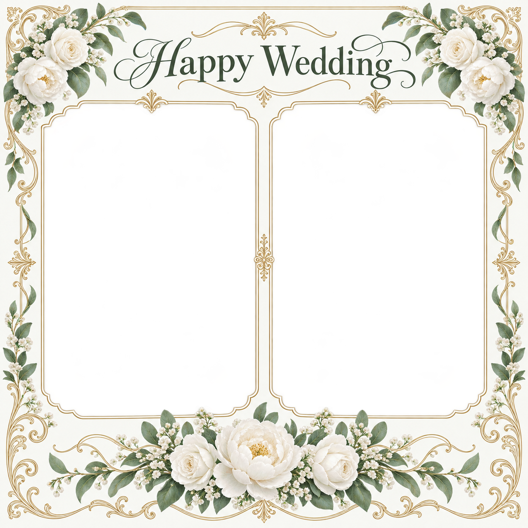 白グリーンの飾り枠｜結婚写真フレーム・ふたつの晴れ姿の無料イラスト 101258に写真・文字を入れる