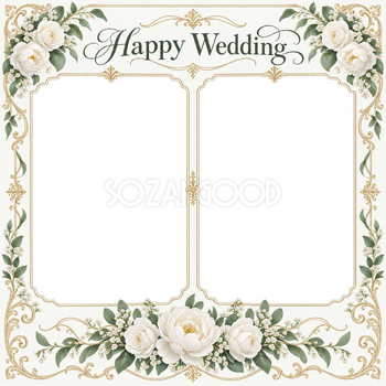 白グリーンの飾り枠｜結婚写真フレーム・ふたつの晴れ姿の無料イラスト 101258
