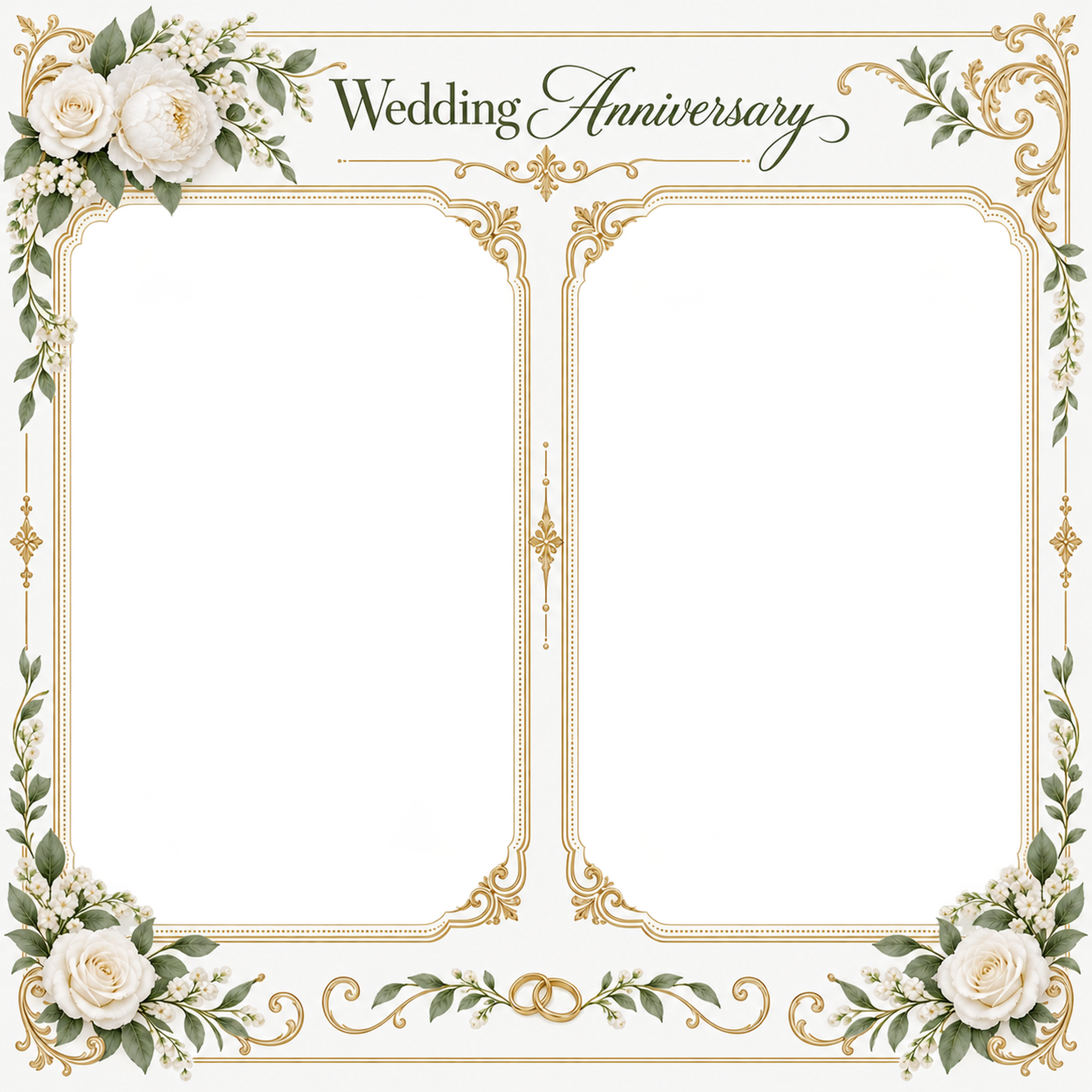 白グリーンの飾り枠｜結婚写真フレーム・並んだふたりの記念写真の無料イラスト 101264に写真・文字を入れる
