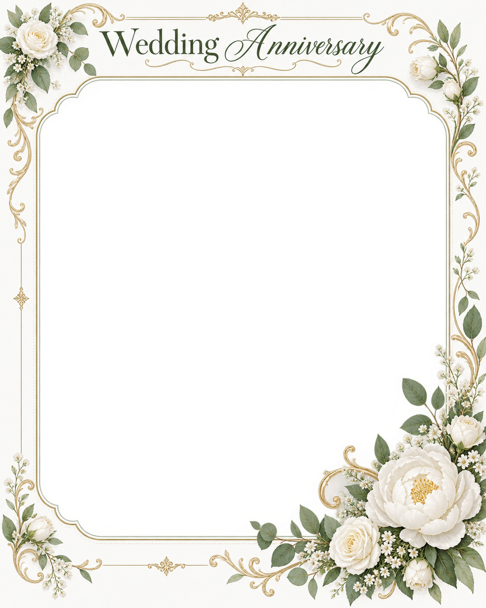 白グリーンの飾り枠｜結婚写真フレーム・やさしい花のゆるやかな花輪の無料イラスト 101265に写真・文字を入れる