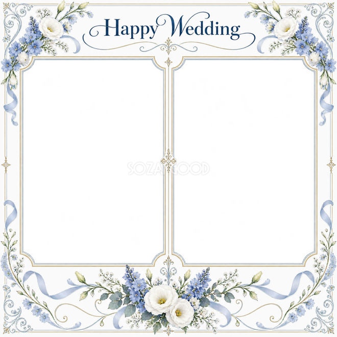 ブルーの結婚写真枠2枚用