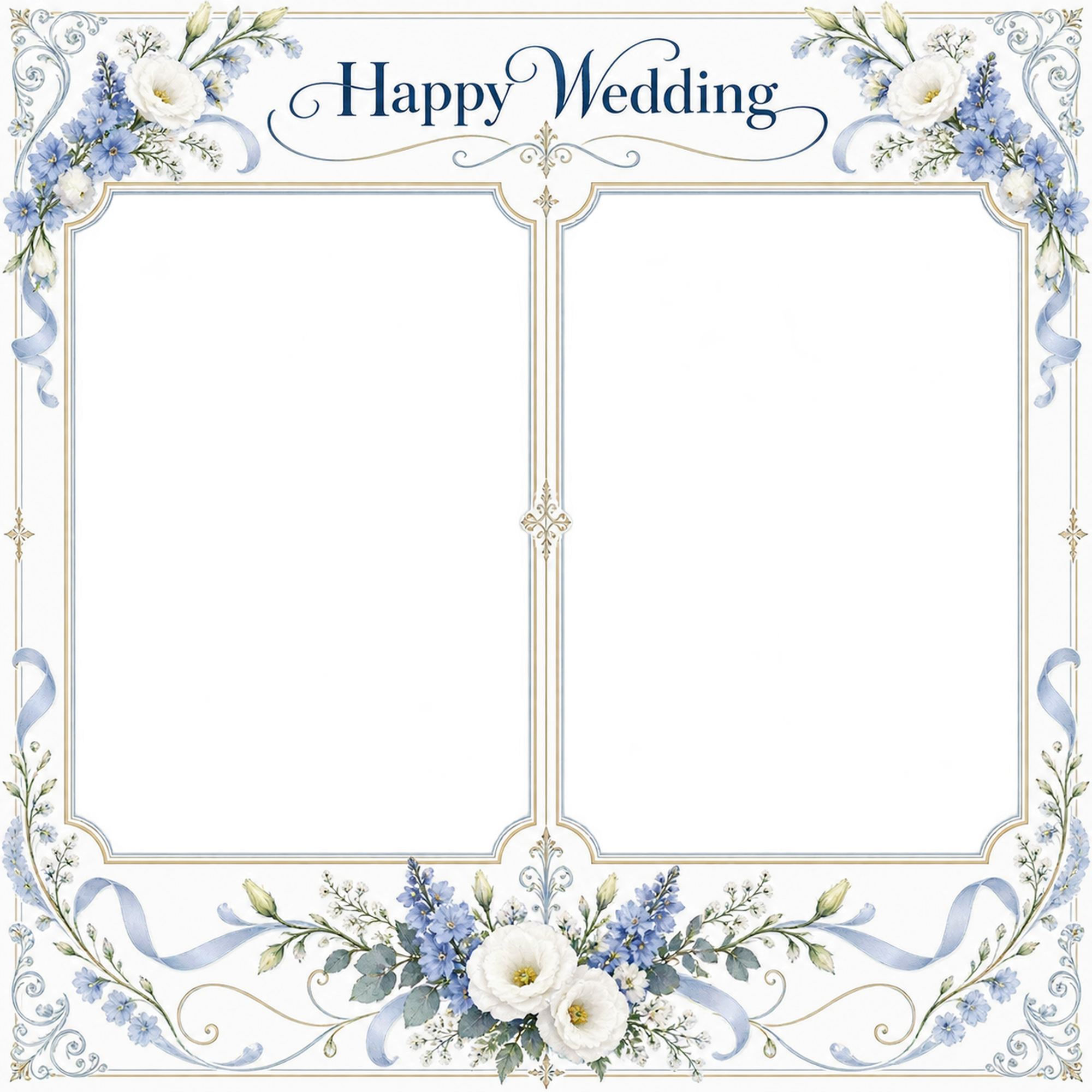 ブルーの飾り枠｜結婚写真フレーム・ふたつの晴れ姿の無料イラスト 101271に写真・文字を入れる