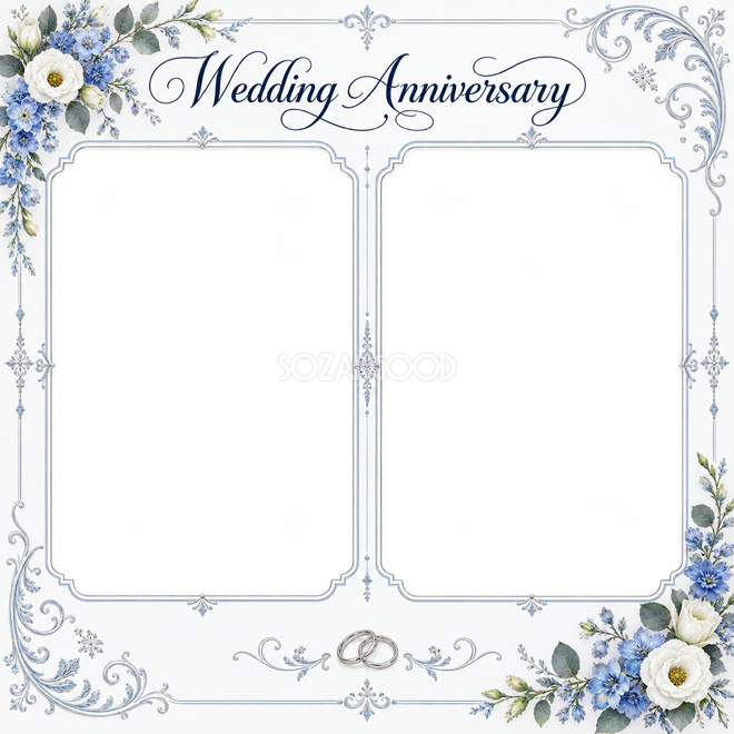 ブルーの結婚写真枠2枚用 ブルーの結婚写真枠2枚用