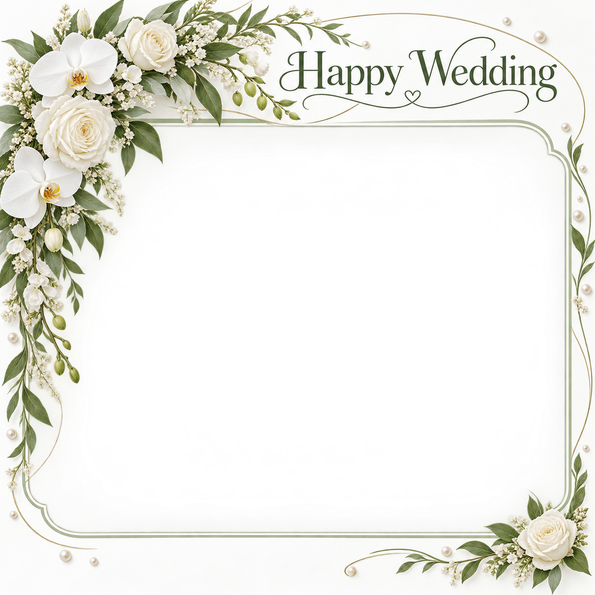 白い花冠と曲線の枠｜結婚写真フレーム・葉と花の曲線フレームの無料イラスト 101283に写真・文字を入れる