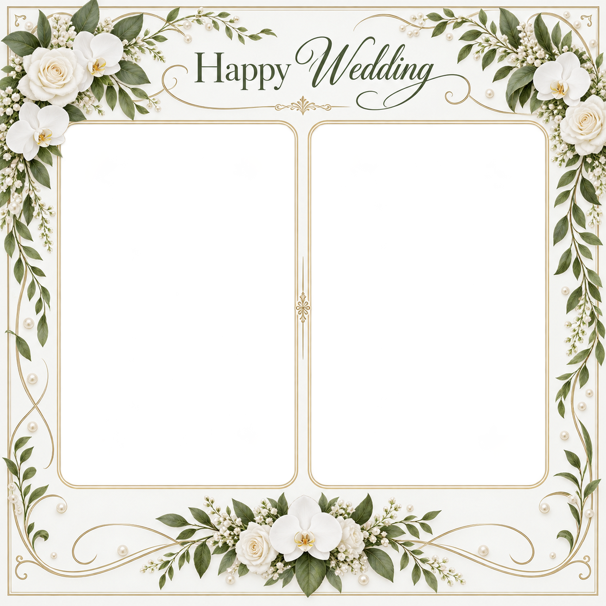 白い花冠と曲線の枠｜結婚写真フレーム・ふたつの晴れ姿の無料イラスト 101284に写真・文字を入れる