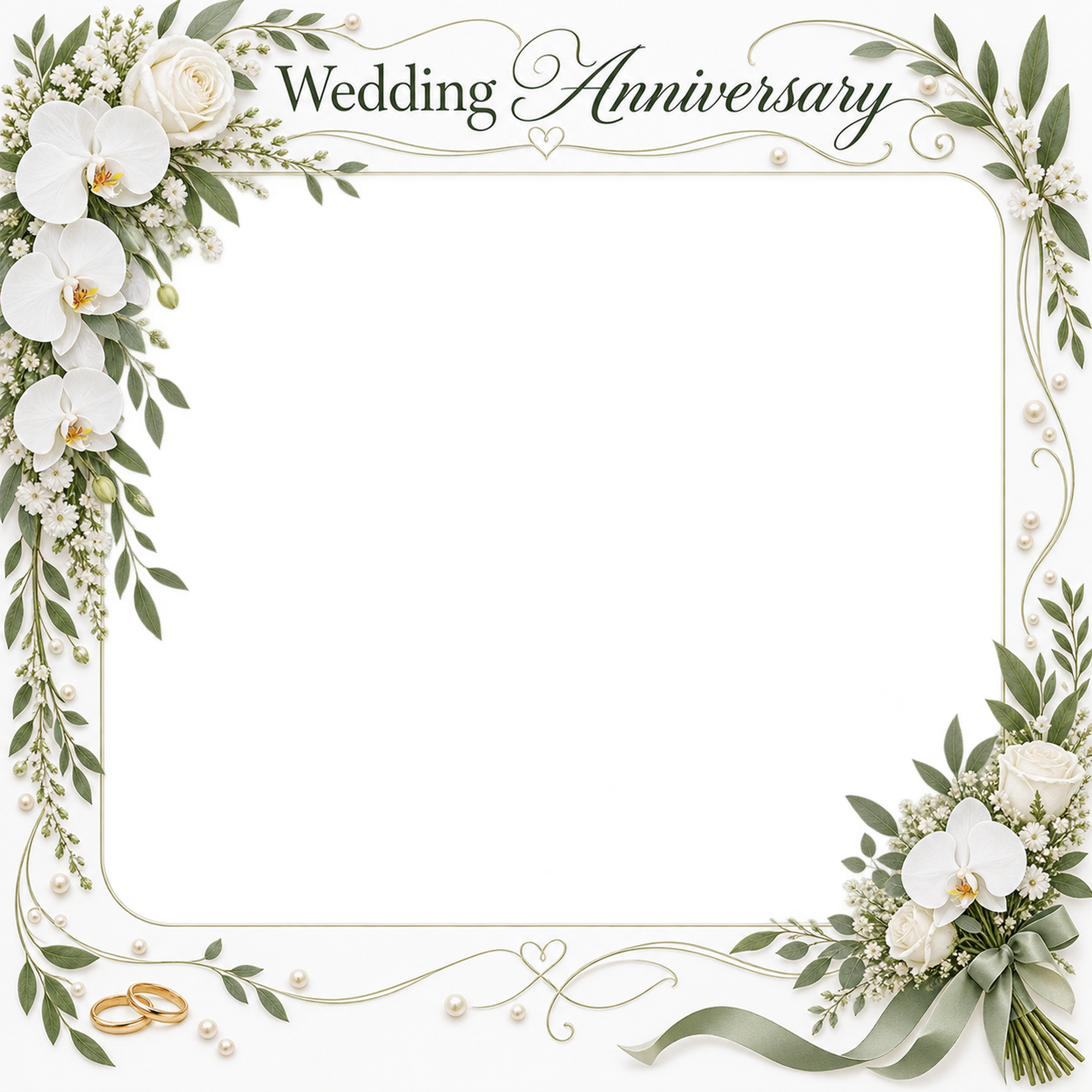 白い花冠と曲線の枠｜結婚写真フレーム・花束と曲線の写真フレームの無料イラスト 101286に写真・文字を入れる