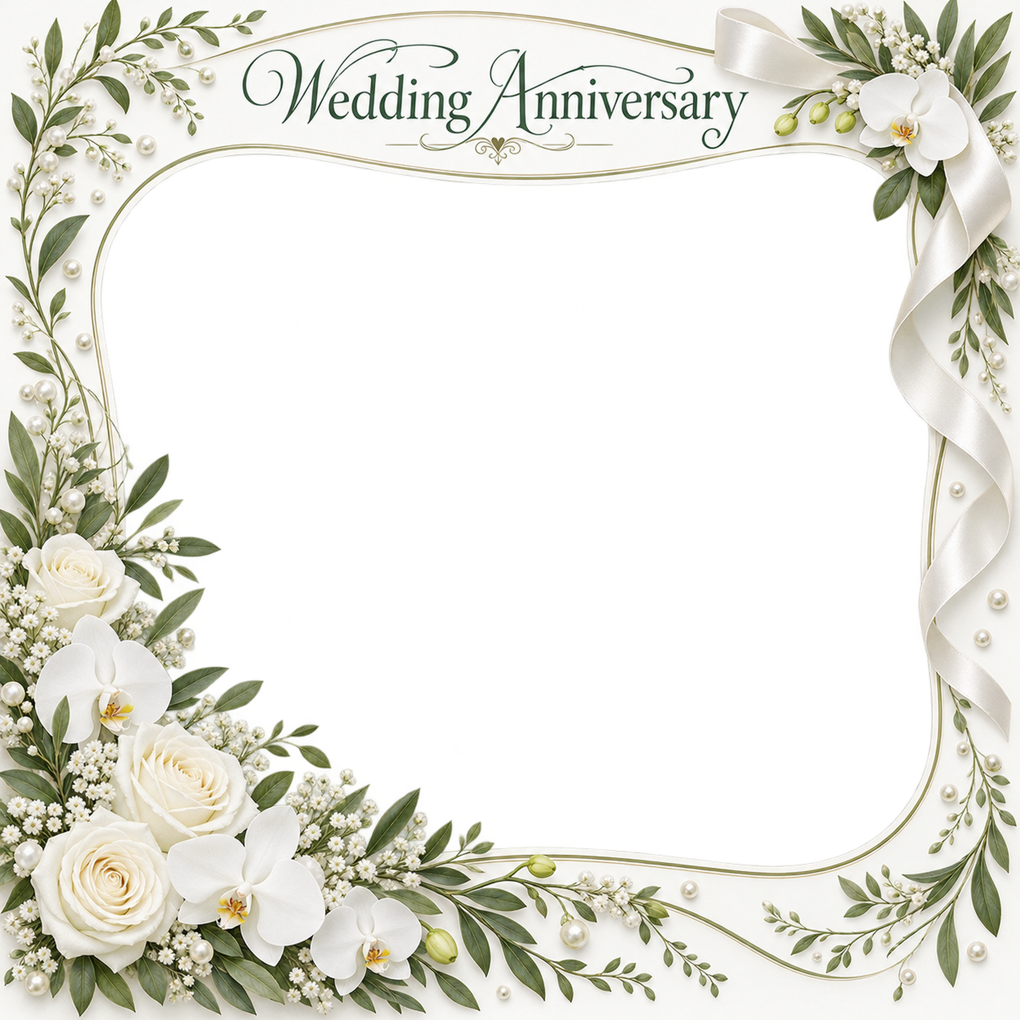 白い花冠と曲線の枠｜結婚写真フレーム・白い花の華やかなフレームの無料イラスト 101289に写真・文字を入れる
