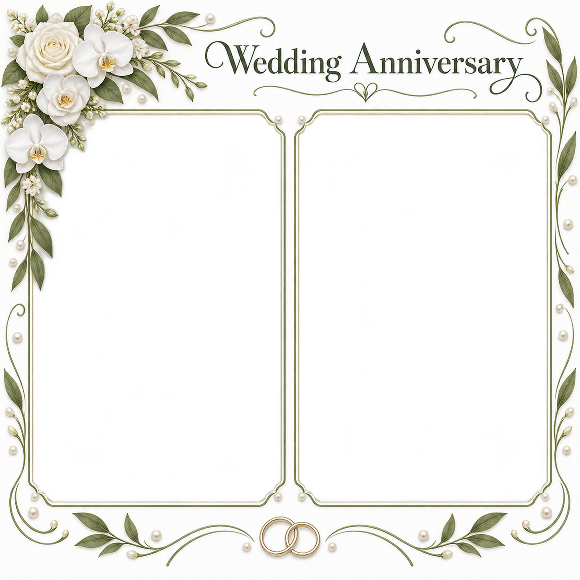 白い花冠と曲線の枠｜結婚写真フレーム・並んだふたりの記念写真の無料イラスト 101290に写真・文字を入れる