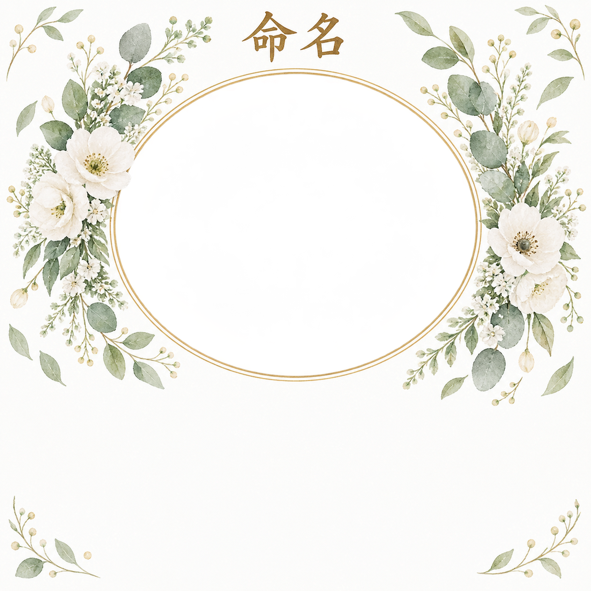 写真入り命名書｜白とグリーン・やさしい楕円の無料イラスト素材 101321に写真・文字を入れる