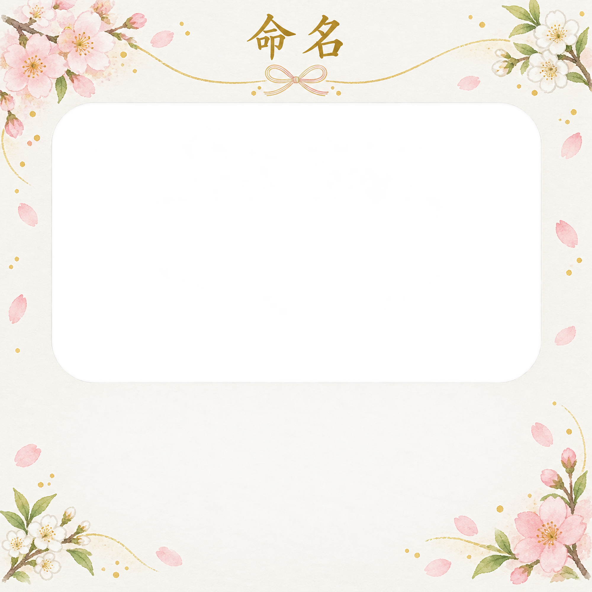 写真入り命名書｜和の花飾り・桜の角飾りの無料イラスト素材 101332に写真・文字を入れる