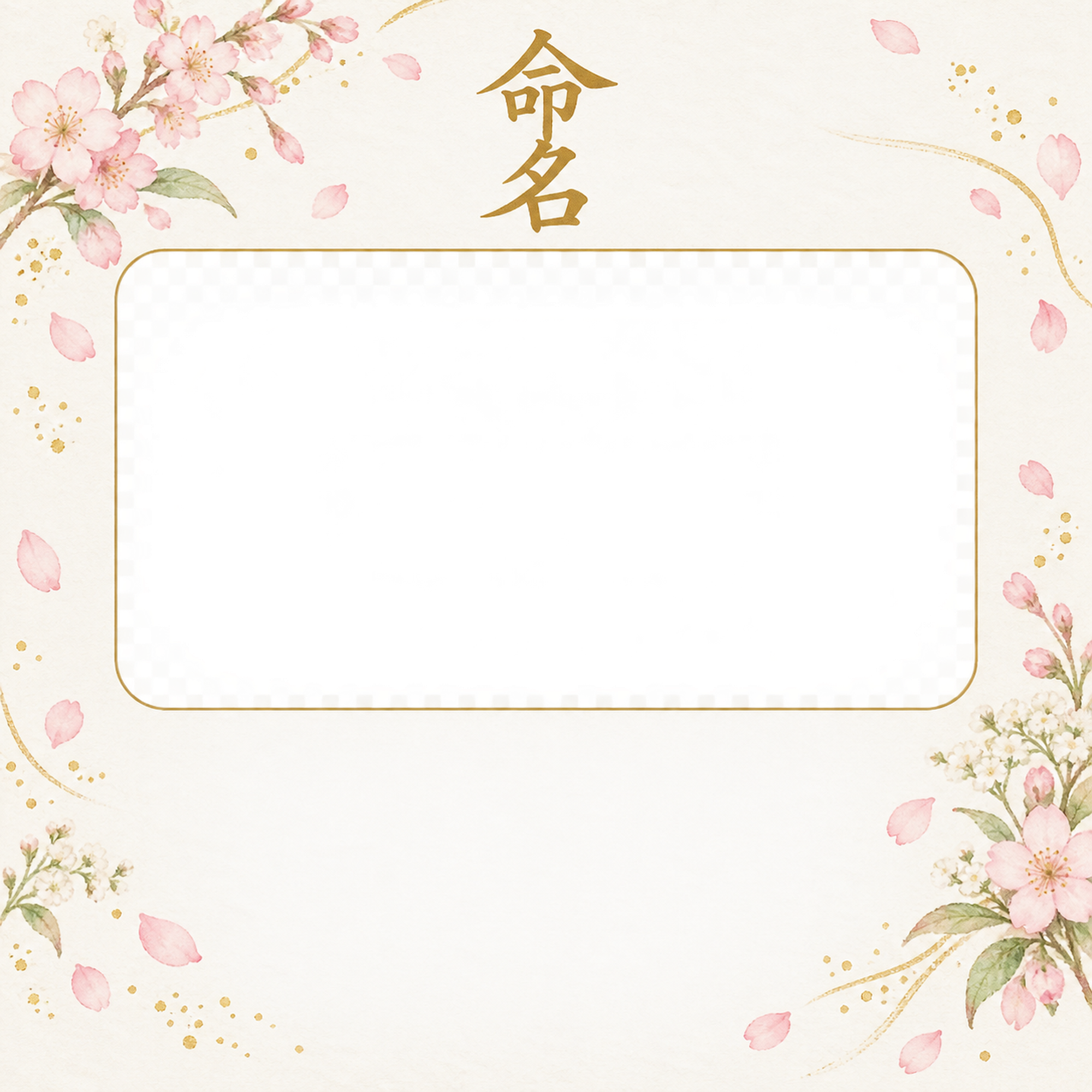 写真入り命名書｜和の花飾り・花のゆるやかな曲線の無料イラスト素材 101335に写真・文字を入れる