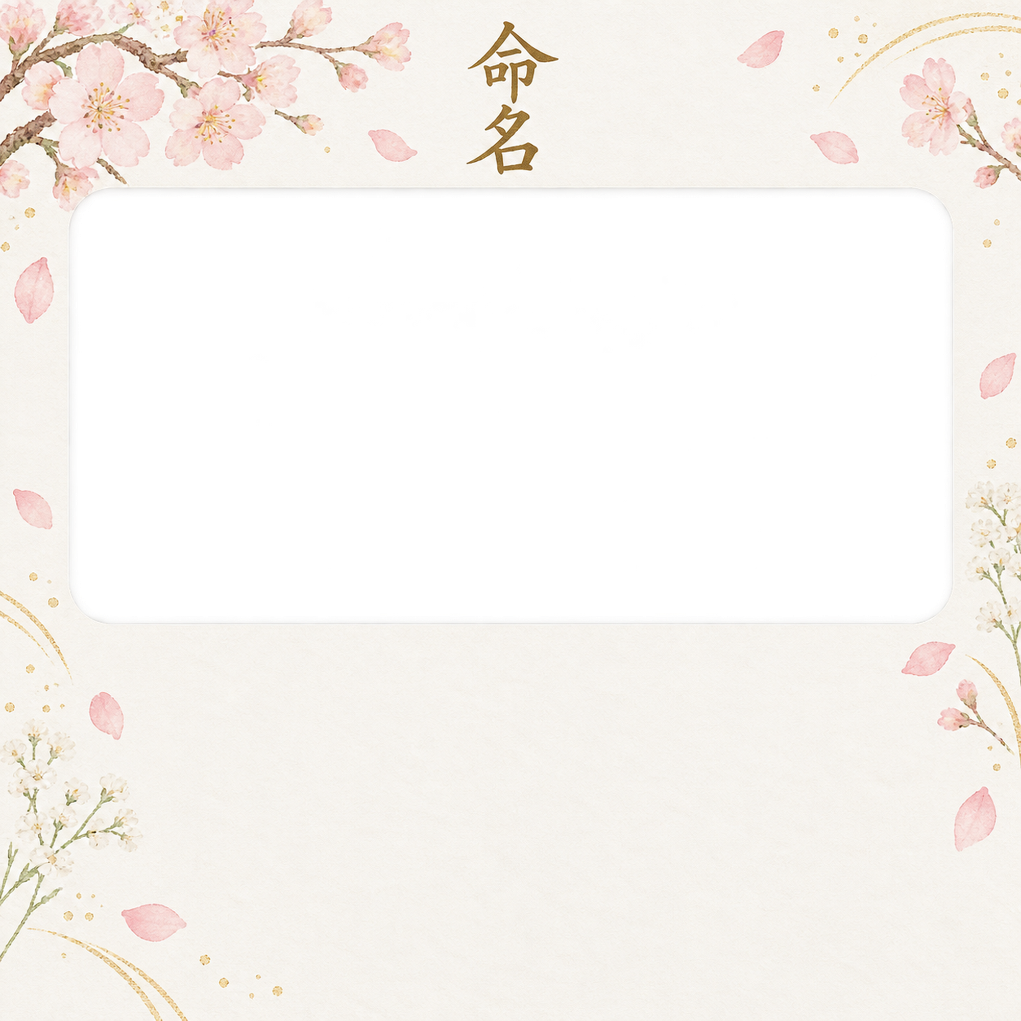 写真入り命名書｜和の花飾り・桜の枝と名入れ余白の無料イラスト素材 101339に写真・文字を入れる