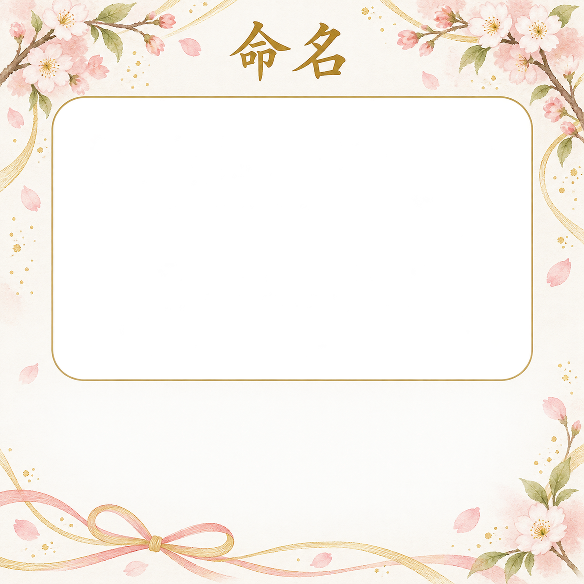 写真入り命名書｜和の花飾り・桜とリボンの命名書の無料イラスト素材 101342に写真・文字を入れる