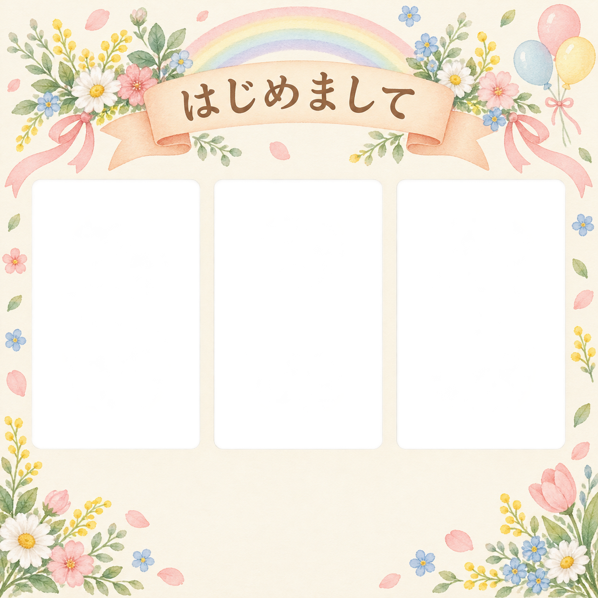 きょうだいの出産報告｜家族の記念写真・三つの思い出の無料イラスト素材 101352に写真・文字を入れる