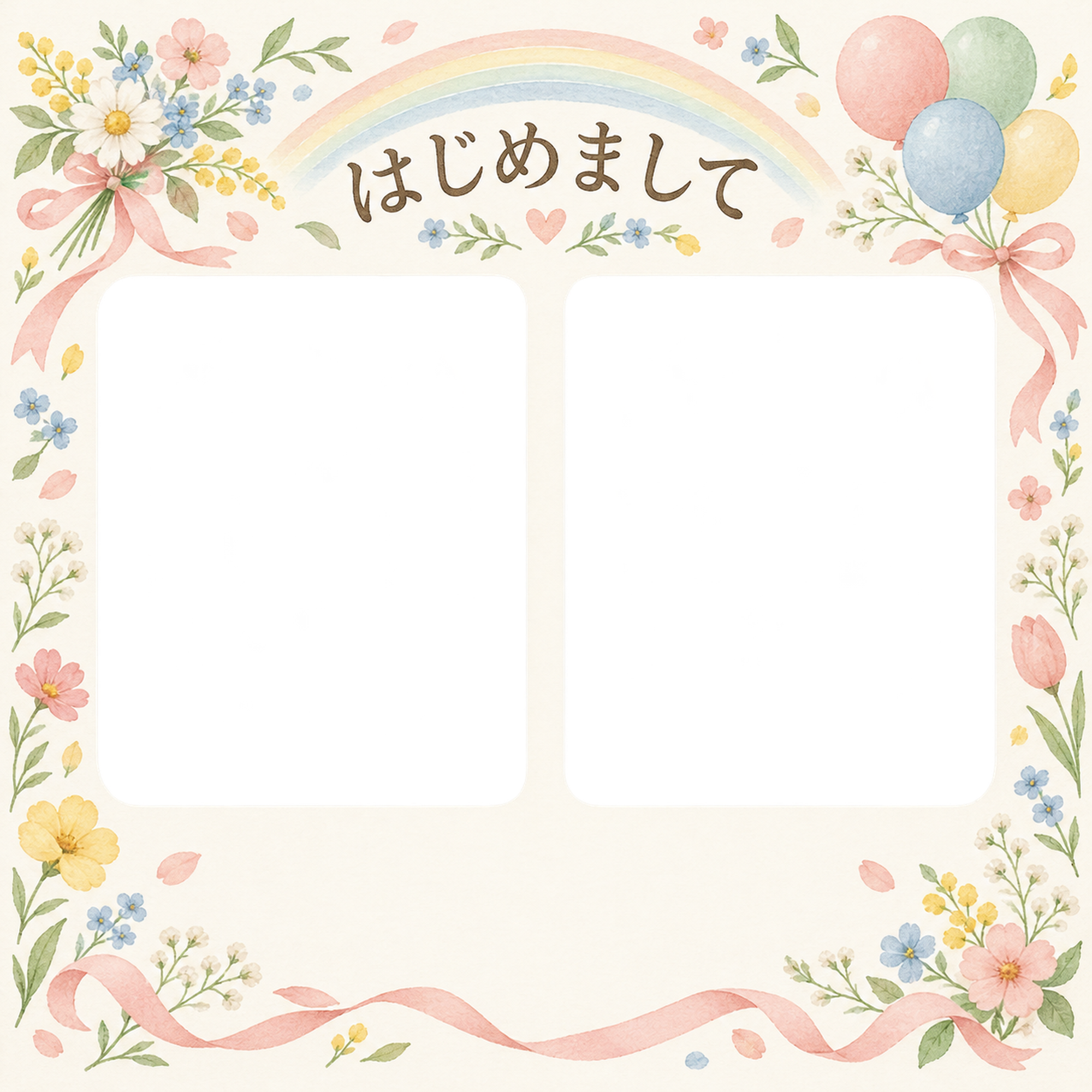 きょうだいの出産報告｜家族の記念写真・ふたつの記録の無料イラスト素材 101355に写真・文字を入れる