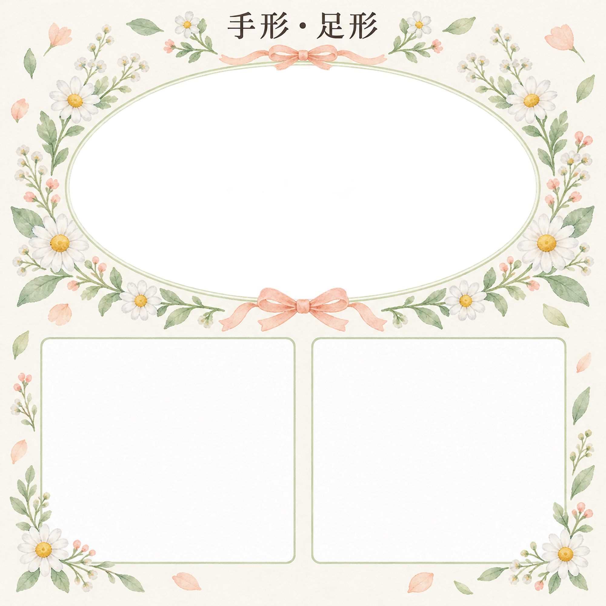 手形足形｜写真と出生記録・やさしい楕円の無料イラスト素材 101360に写真・文字を入れる