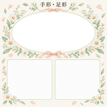 手形足形｜写真と出生記録・やさしい楕円の無料イラスト素材 101360