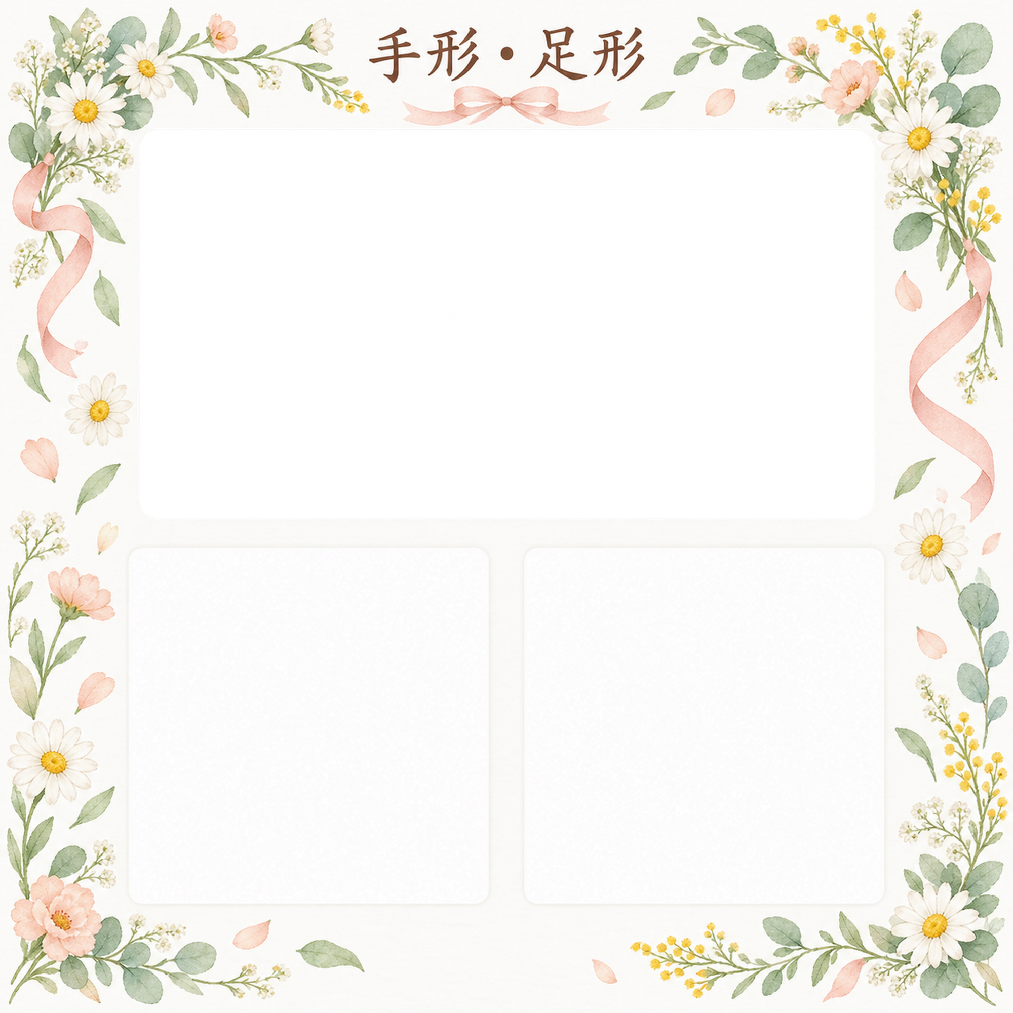 手形足形｜写真と出生記録・花のゆるやかな曲線の無料イラスト素材 101361に写真・文字を入れる