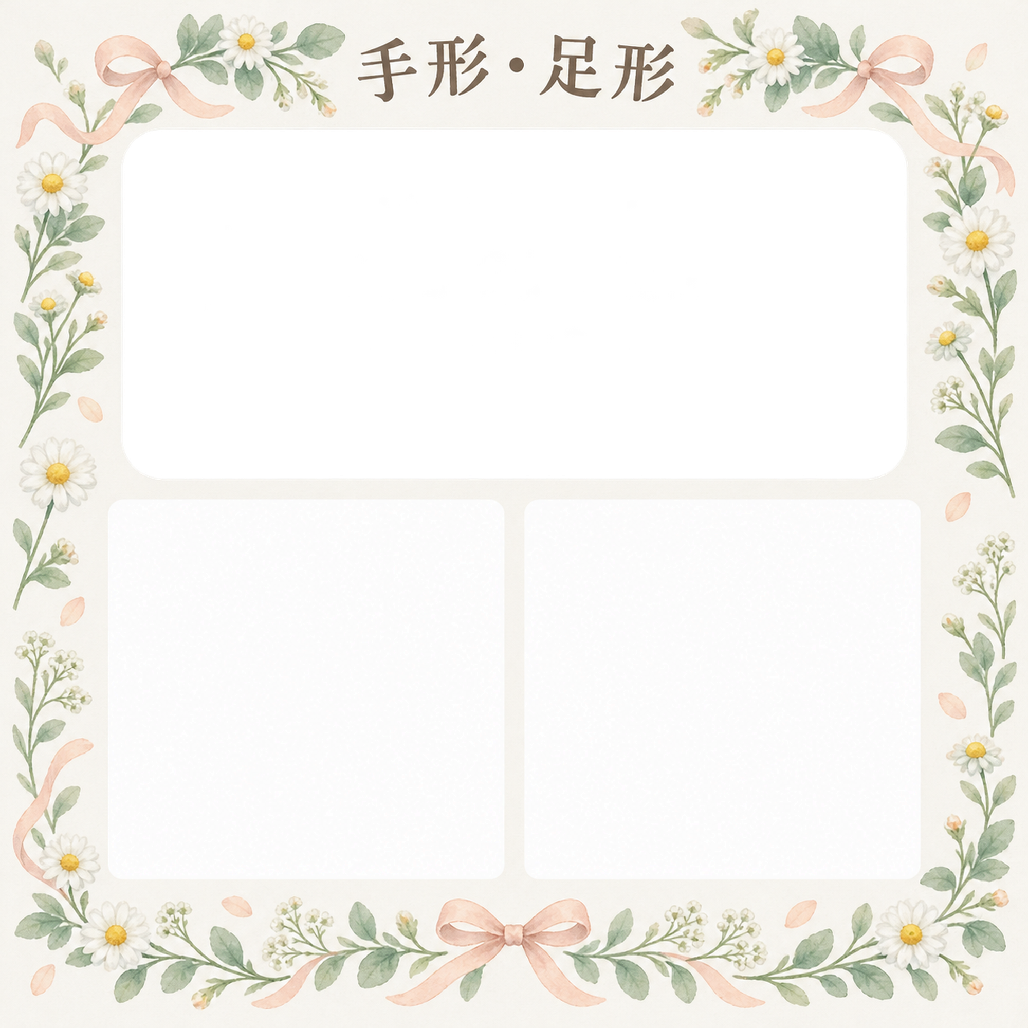 手形足形｜写真と出生記録・白い花と記念の余白の無料イラスト素材 101362に写真・文字を入れる